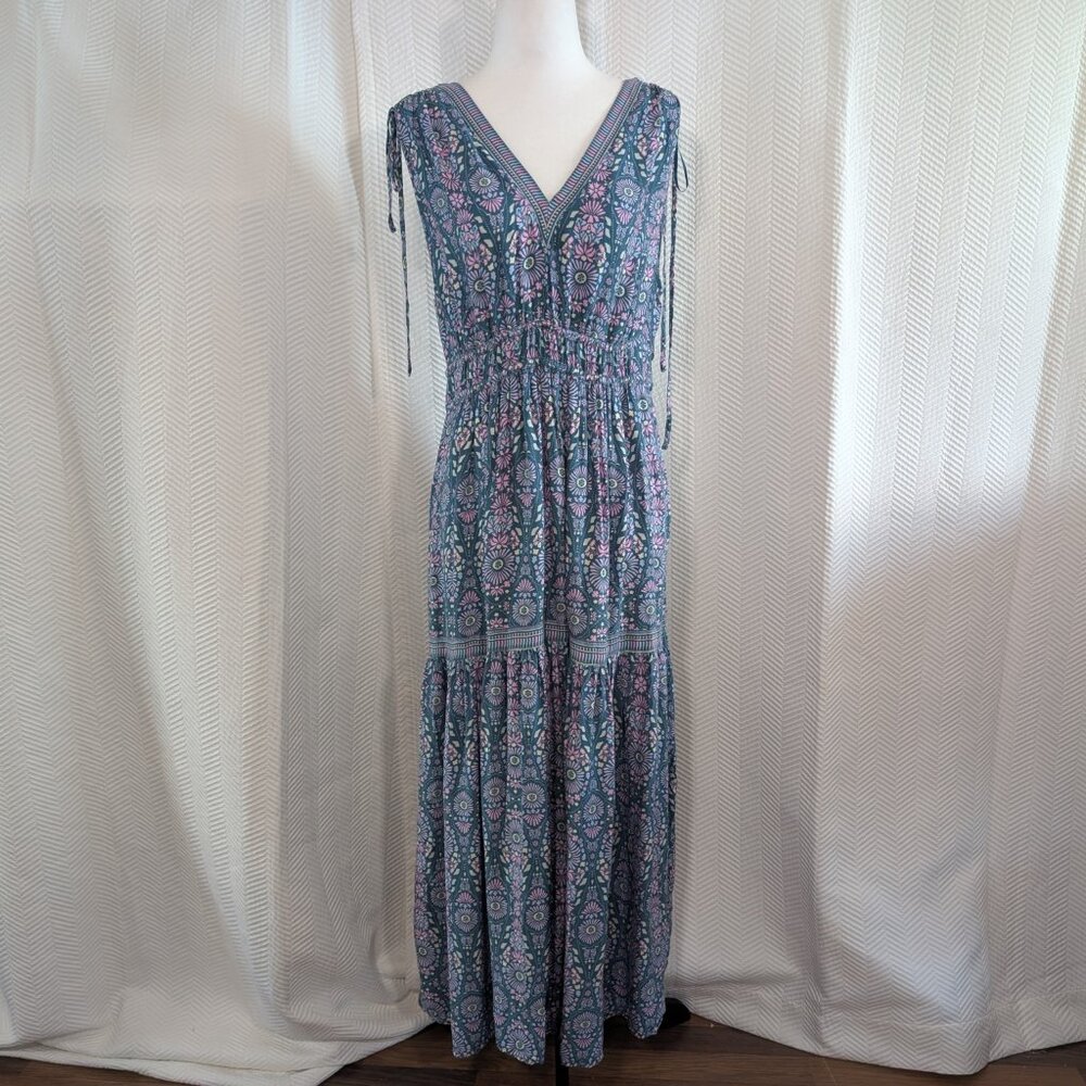 Joie Floral Sleeveless Midi Dress Medium Green Blue Lilac Boho Feminine Romantic